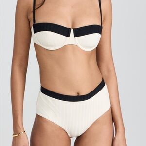 Cream white and black trim balconette bikini set